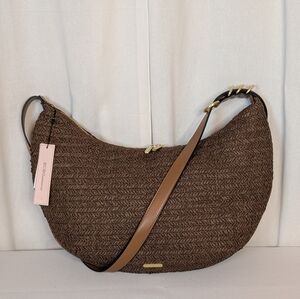 BCBG Brown Woven Crescent Hobo Shoulder Bag NWT